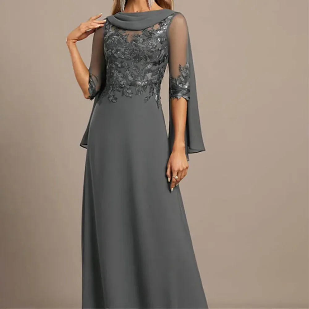 Stylish Elegant A-Line Mother of the Bride Dress O-Neck to the Length of the Ground Lace  Formal WeddingTulle Half Sleeve