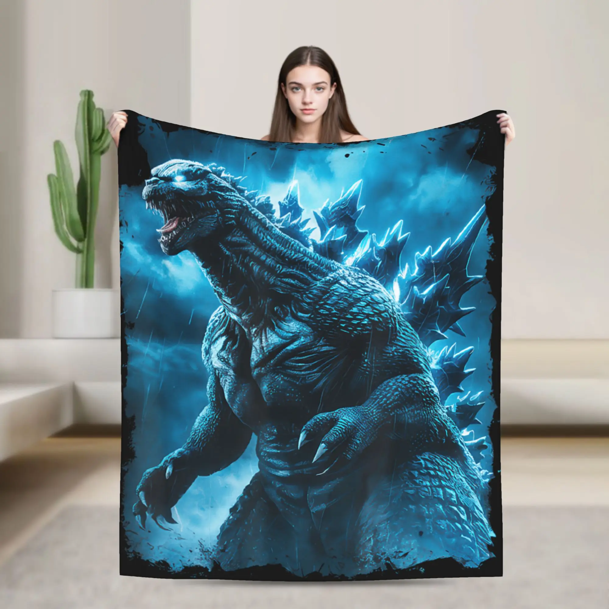 Soft Warm Blanket Airplane Travel Japanese Godzilla Throw Blanket  Flannel Bedspread For Couch Chair Fluffy Sofa Bed Cover