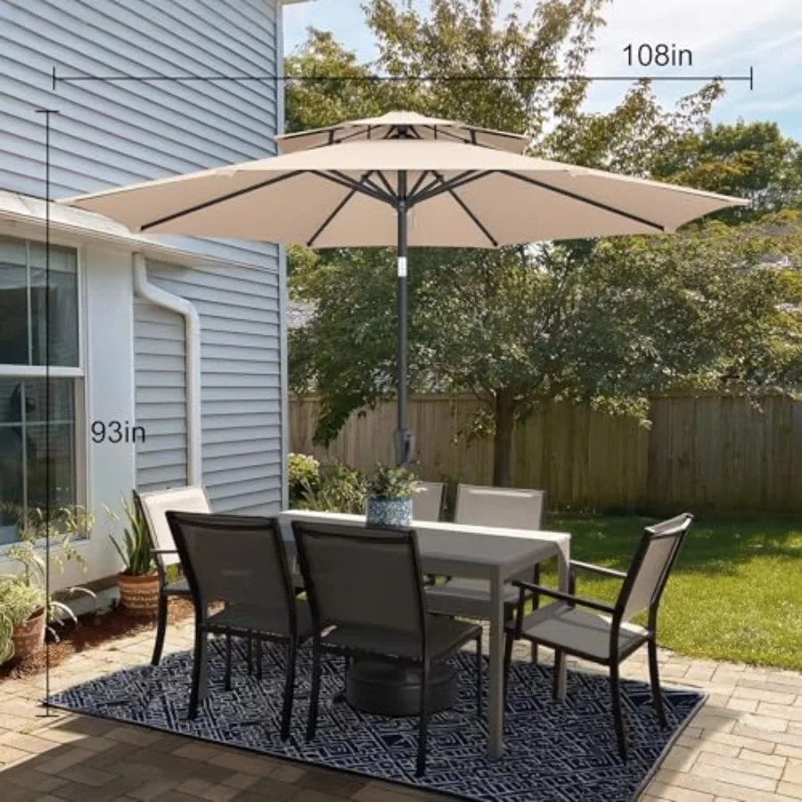 9Feet Outdoor Patio Umbrella - 2 Tiers Table Umbrella Waterprool UV Protection, Sombrillas de Patio with Push Button Tilt, Sun