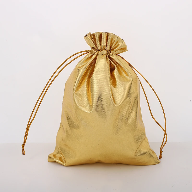 100pcs/lot 9x12cm Golden/Silver Color Drawstring Pouch Bag For Christmas Wedding Party Jewelry Gift Packaging Bags