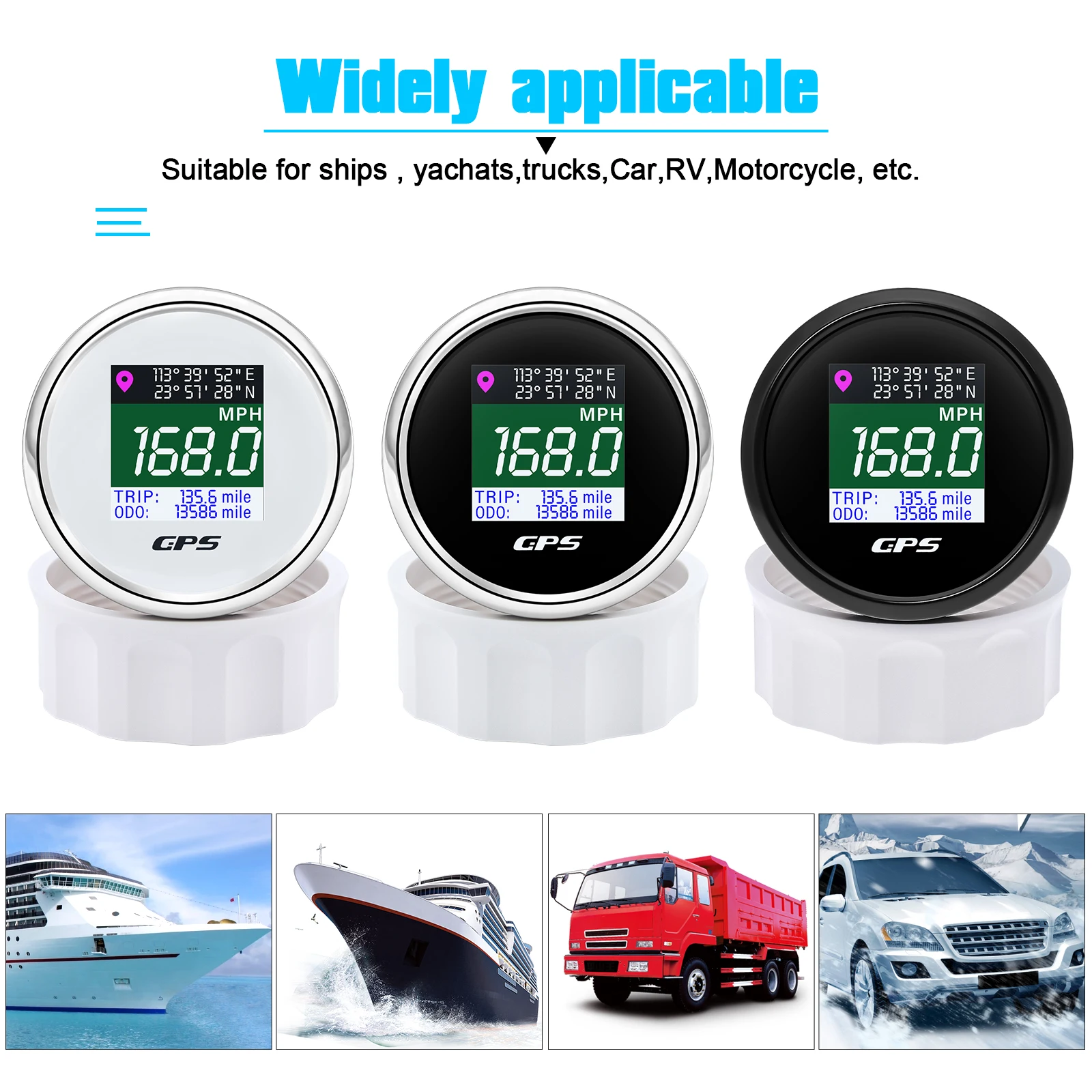 52mm Digital GPS Speedometer TFT Screen with GPS Antenna Knot /MPH/km/h Speed Switchable for Boat Car Motor Yacht 12V 24V Custom