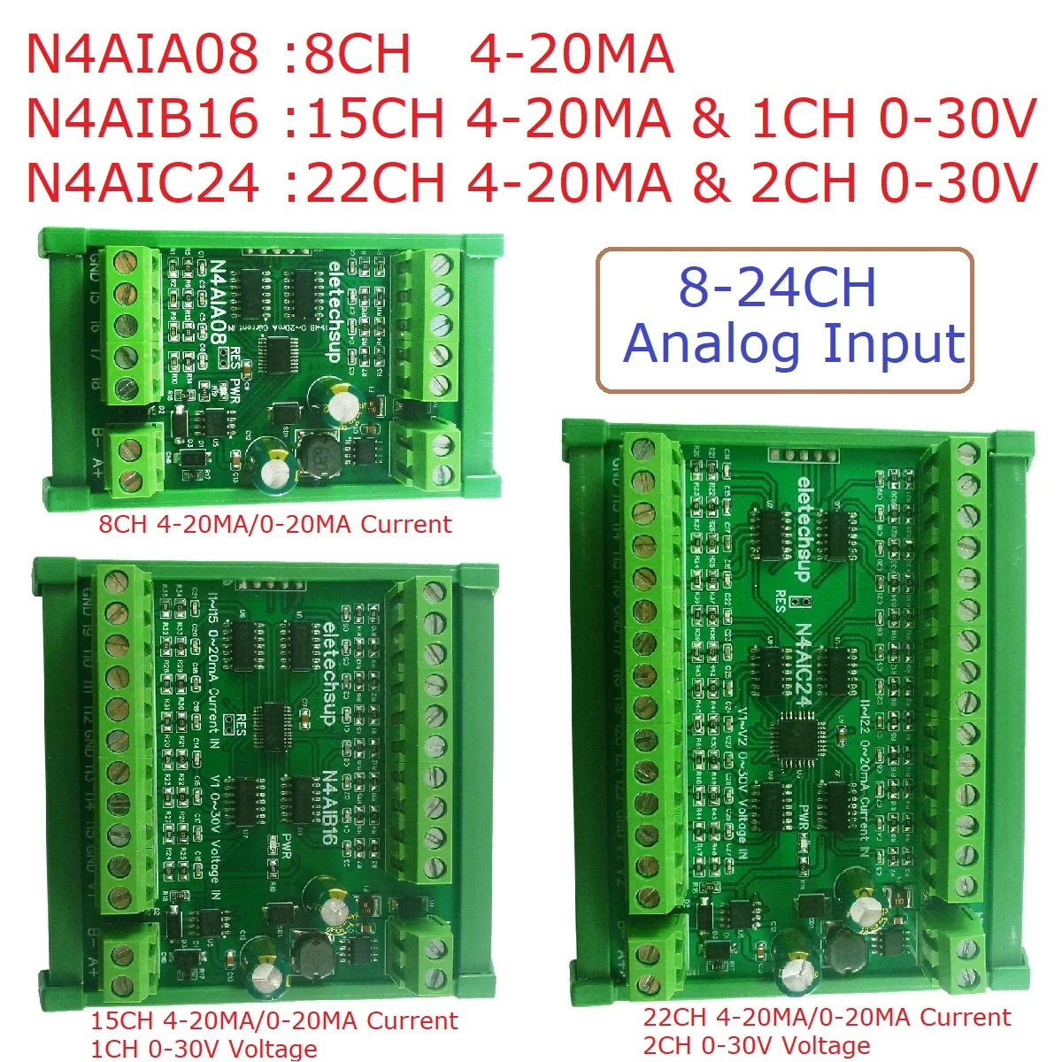 22CH 4-20MA Current & 2CH 0-30V Voltage Input RS485 AI Module 24CH 12-bit ADC Collector Board MODBUS RTU PLC IO