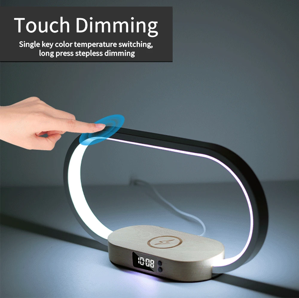 Lámpara de noche Led de carga rápida inalámbrica para teléfonos móviles, luz nocturna táctil, reloj de madera maciza, cama de dormitorio, precio al por mayor, 15w