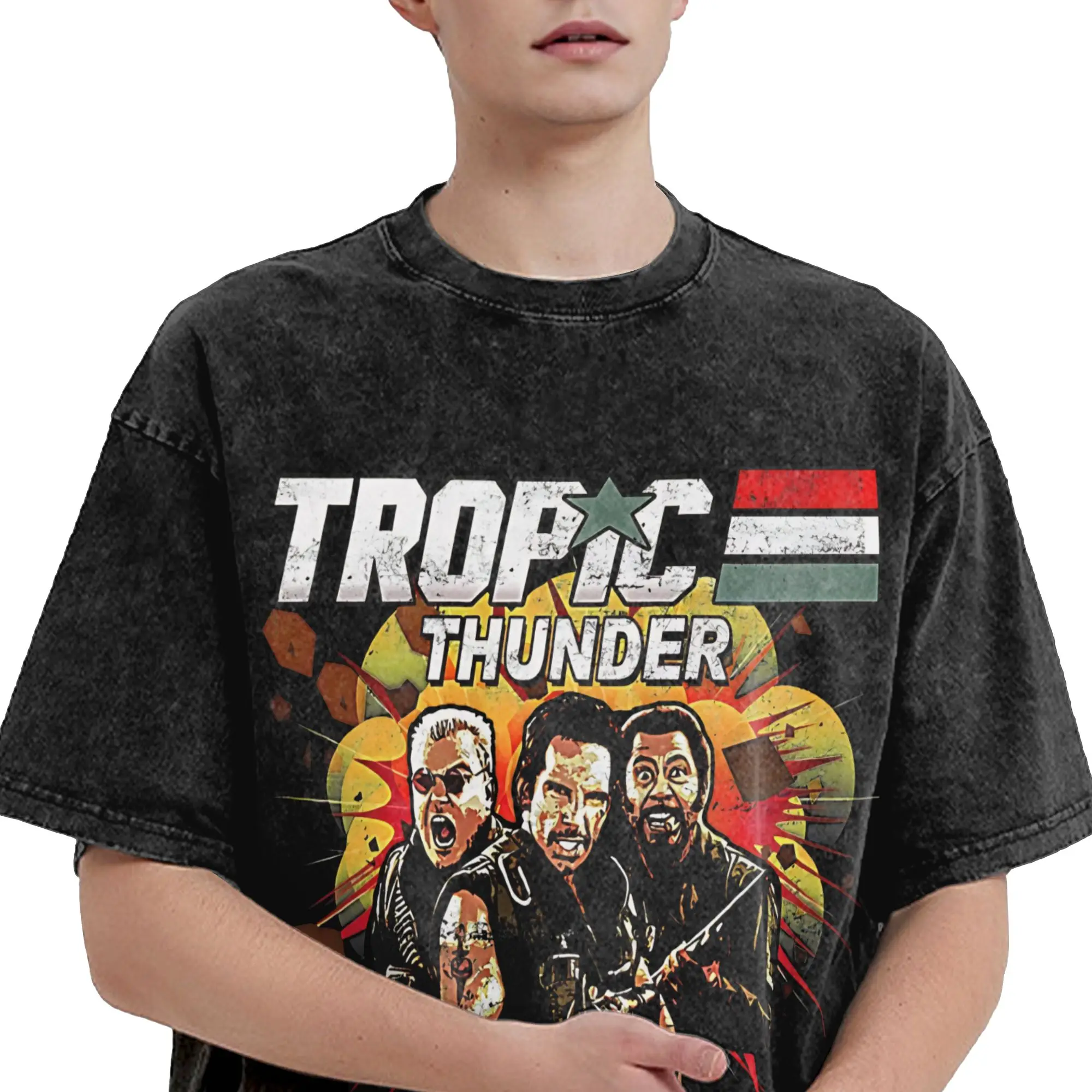 Tropic Thunder Movie Accessories Washed T Shirts Men Women Streetwear Hip Hop T-Shirts Graphic  Tees Tops Short Sleeve