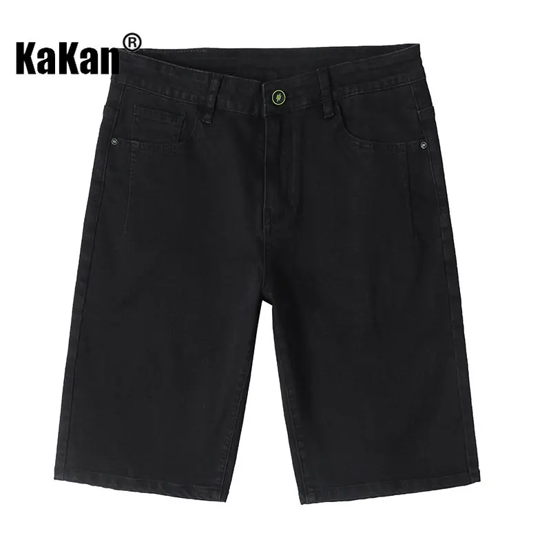 Kakan - European and American Summer New Loose Straight Leg Jeans Men's Wear, Solid Black Quarter Midrange Jeans K020-213