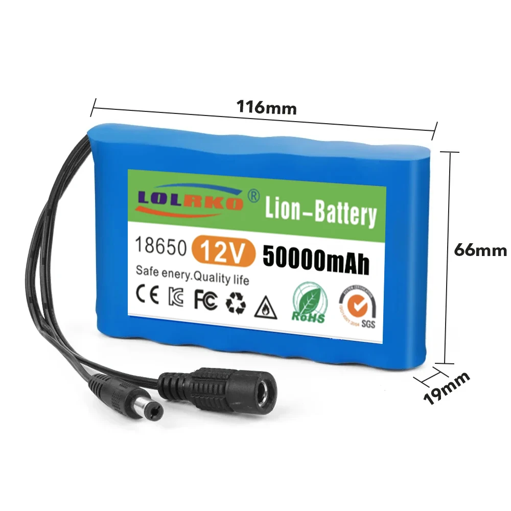 Superior quality 3S2P DC 12V 50000mAh 18650 Li-ion Rechargeable Battery Pack Charging Power Bank For GPS Car Camera + Charge