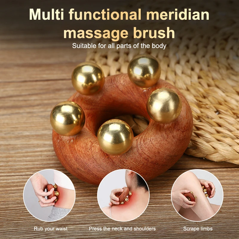 

Brass And Wooden Facial Lifting Massager Gua Sha Meridian Scalp Comb Trigger Point Lymphatic Drainage Cellulite Massage Brush
