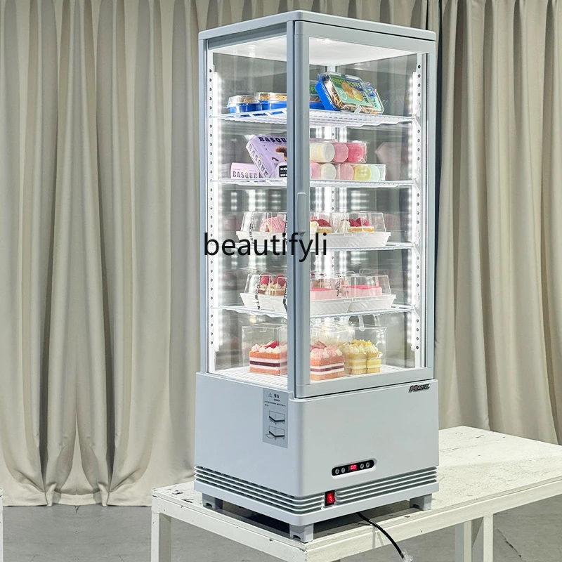 Dessert refrigerated display cabinet, transparent glass on all sides beverage  fresh-keeping stall, small refrigerator