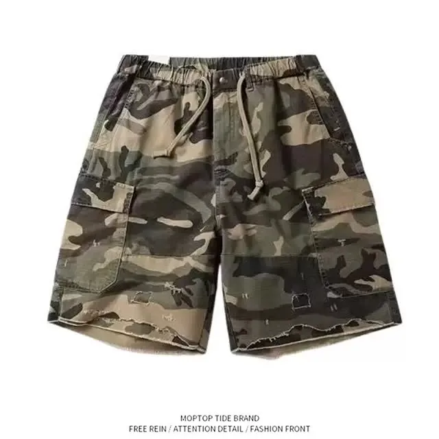 Mr. WH Summer New Style Casual Camouflage Workwear Shorts Men's Simple Sport Five-Quarter Pants High Waist Polyester Fiber