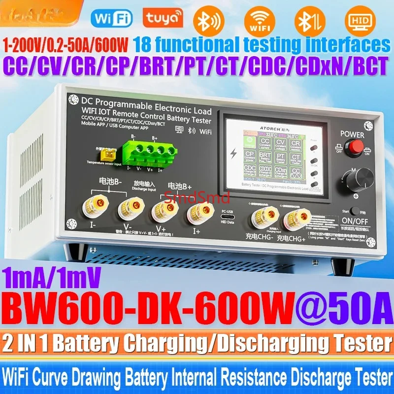 600W WiFi  200V 50A DC Electronic Load USB Tester High-Accuracy Resolution Battary Capacity Monitor Charging Discharge Tools