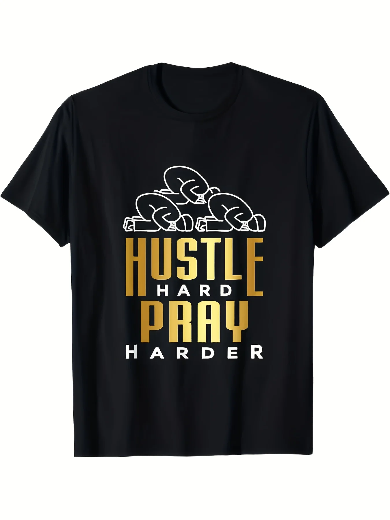 Work Diligently And Pray Even More Fervently. Happy Eid! This Is a Muslim-Themed T-Shirt for Both Men And Women, Perfect for Religious Celebrations Or Motivational Events. Made from 100%, Available in Sizes S to XXXL, in Black. Features a Trendy Str