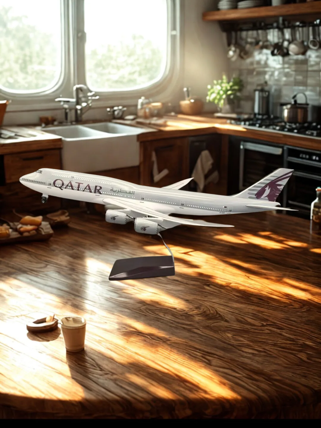 

Airplane Model 1:130 Scale Boeing Aircraft B747-8 Qatar DieCast Resin Aircraft Collection With LED Lights Display Home decor