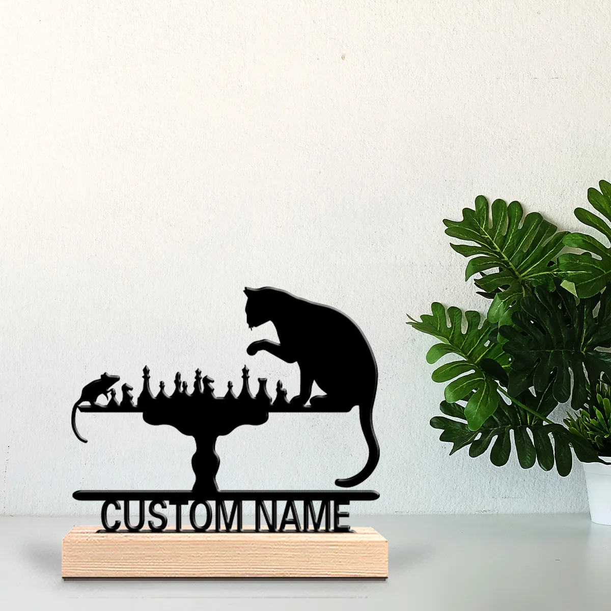 1pc Cat and Mouse Chess Custom Name Metal Statue Art Crafts With Wood Base Metal Sculpture With Wood Base For Children Gifts