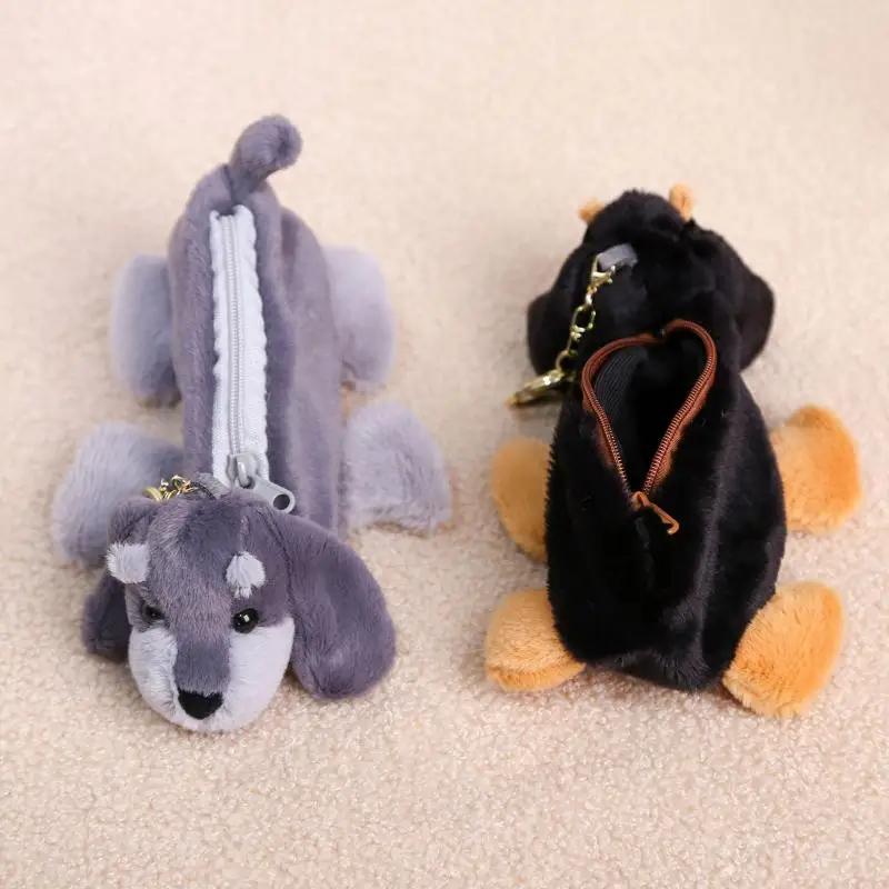 Nuevo Monedero de Peluche con Diseño de Perro Salchicha de Dibujos Animados, Llavero, Cartera Divertida, Bolsa de Almacenamiento Multifuncional, Colgante para Mochila, Accesorios