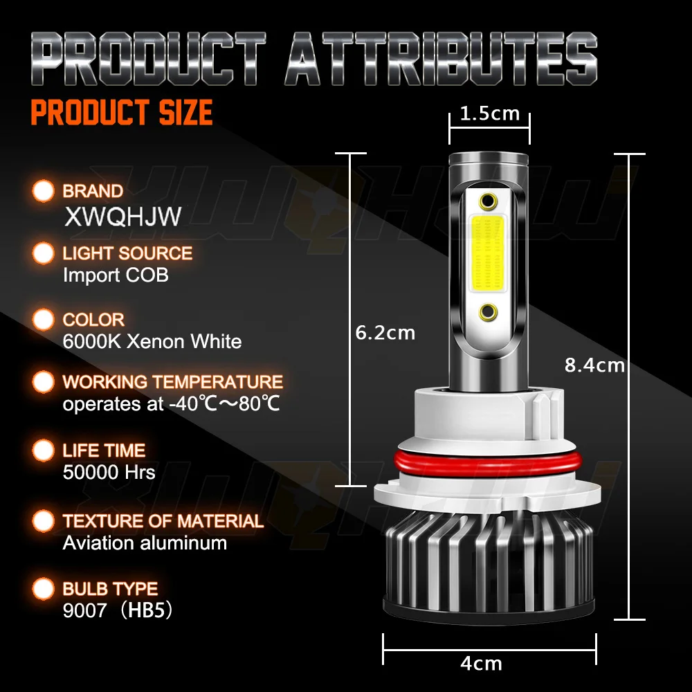 XWQHJW-Faróis LED super brilhantes, feixe alto e baixo, lâmpada de nevoeiro, acessórios para carro branco, 9007, 2 peças