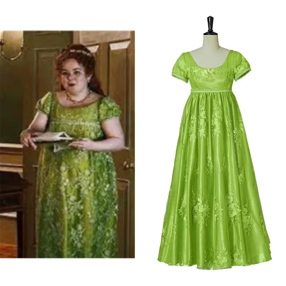 Penelope Featherington Cosplay Costume Green Regency  High Waistline Tea Party Gown