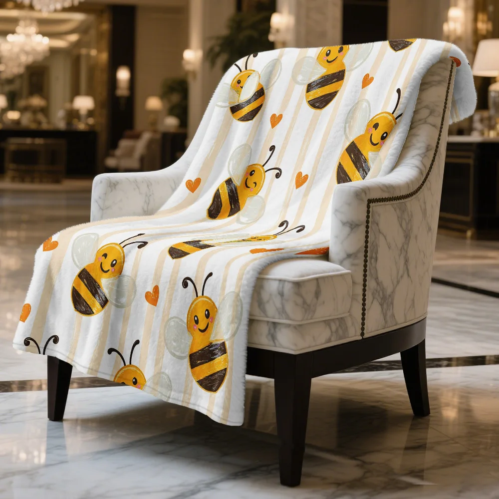 1pc Premium Cute Bees Vector Design Flannel Throw Blanket, Buttery Soft and Lightweight for Bedroom Warmth, Shared Moments, Office Breaks and Cute Additions to Any Living Space