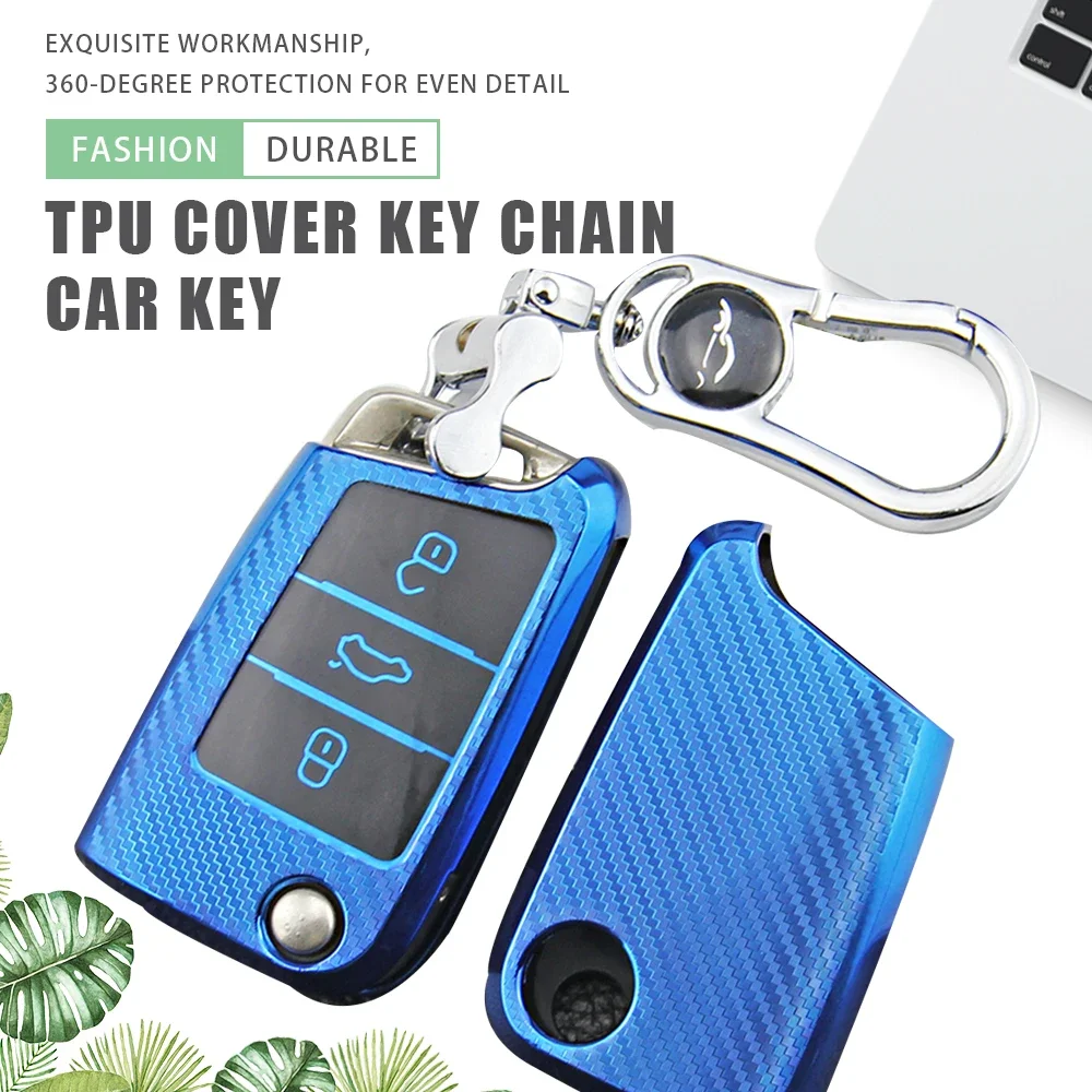 TPU Car Key Case Cover Holder Key Chain Ring For Volkswagen VW Tiguan POLO T-Roc Golf7 Mk7 for Skoda Kodiaq Rapid Octavia Fabia