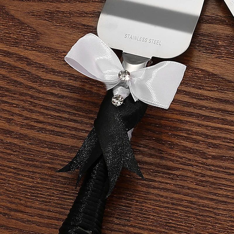 Роскошный французский набор для выпечки торта с черно-белым бантом, инструменты для выпечки с посеребренными перьями из нержавеющей стали