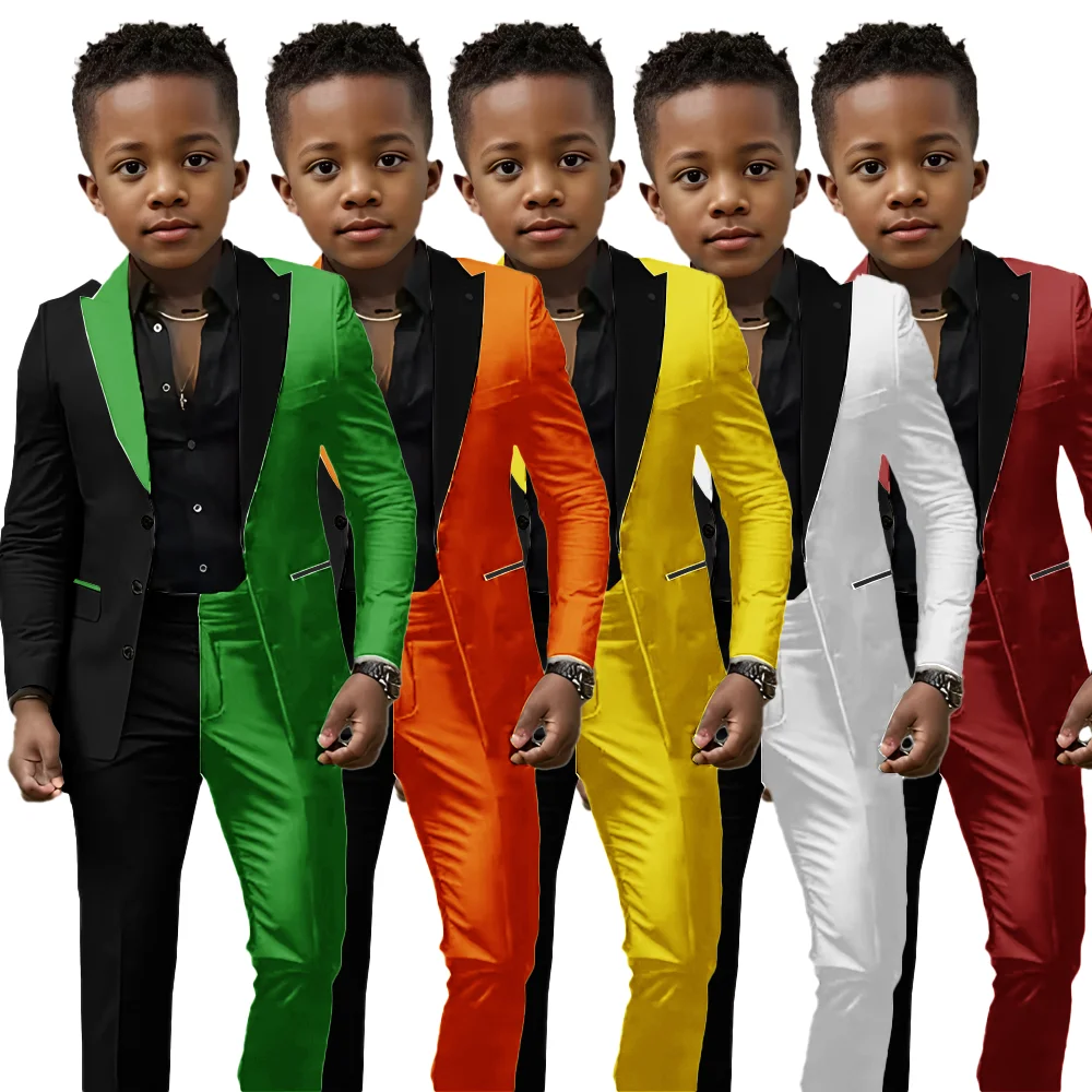 Suit for Boys Wedding Tuxedo 2-piece Kids Blazer Colorblock Design Suit 2-16 years old Custom Outfit