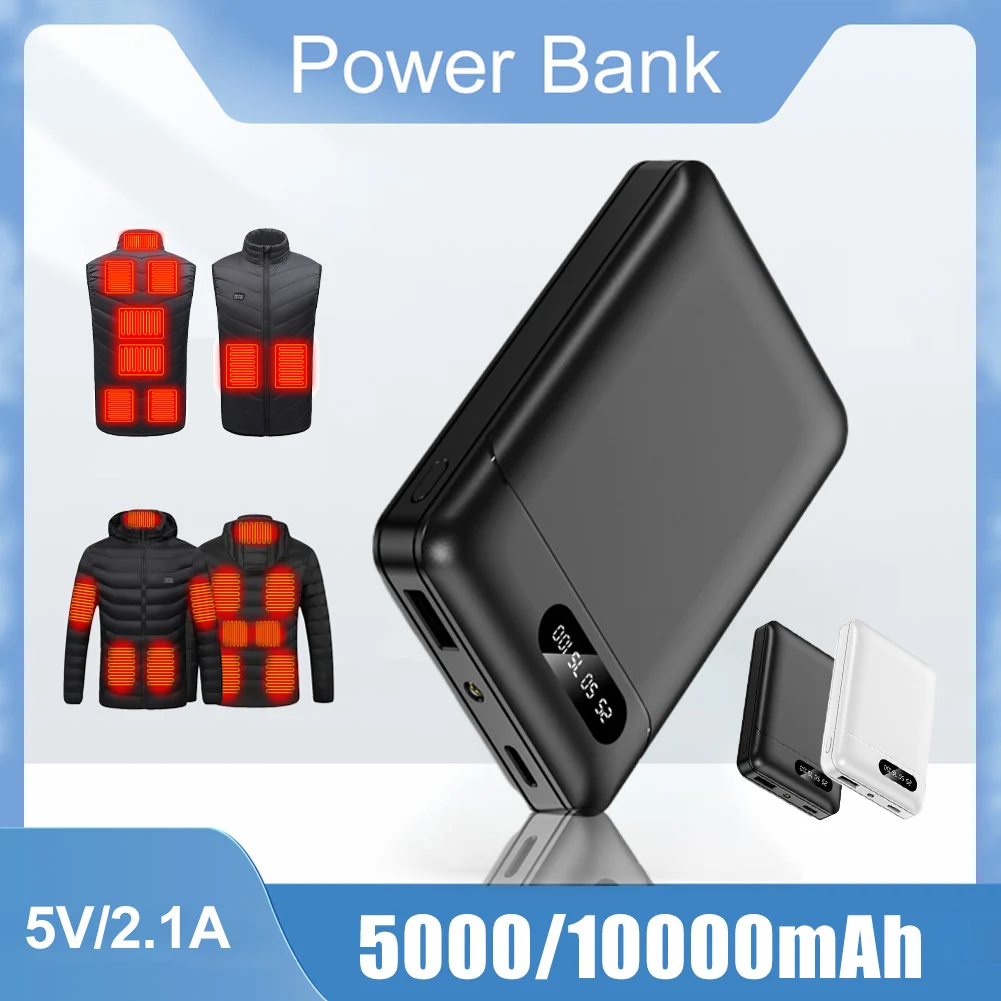 10000mAh Portable Mini Power Bank 5V/2.1A USB Rechargeable Mobile Phone Charger for Heated Vest Jacket Scarf Socks Gloves