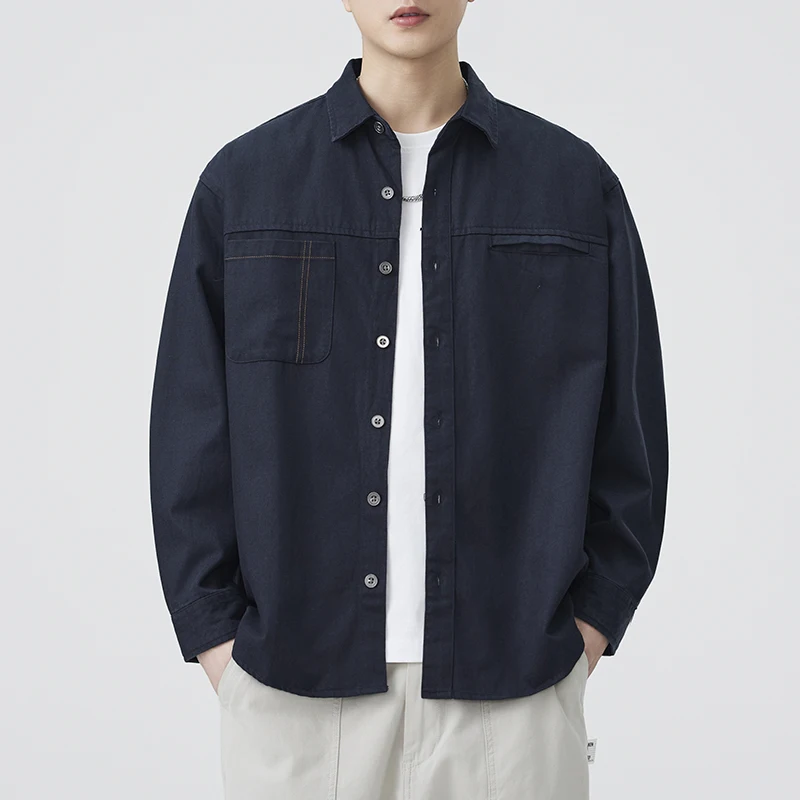 

Denim Shirt Men Japanese Streetwear Fashion Loose Casual Long Sleeve Jeans Cargo Shirts Coat Cityboy Cardigan Blouses Coat
