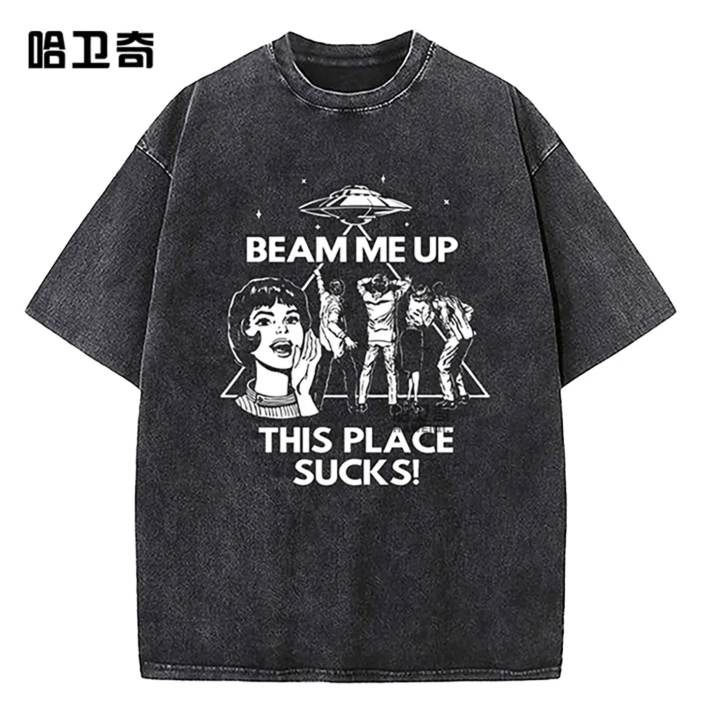 

Винтажная футболка в американском уличном стиле с эффектом потертости - свободная оверсайз футболка унисекс с эффектом стирки, ретро-топ для повседневной носки