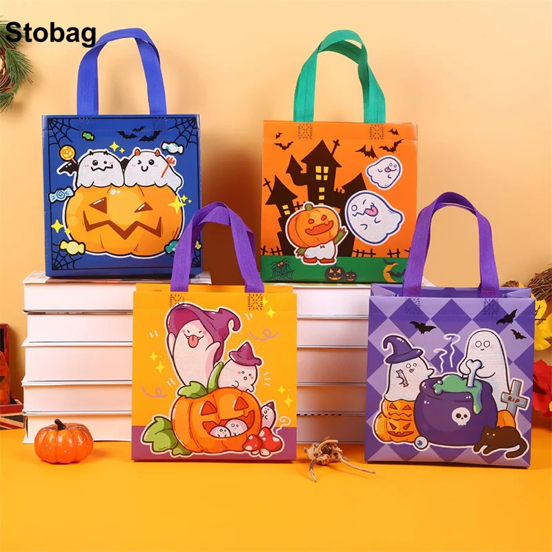 

StoBag 8/20pcs Happy Halloween Non-woven Tote Bags Gift Kids Handbag Fabric Packaging Waterproof Storage Reusable Pouch Party