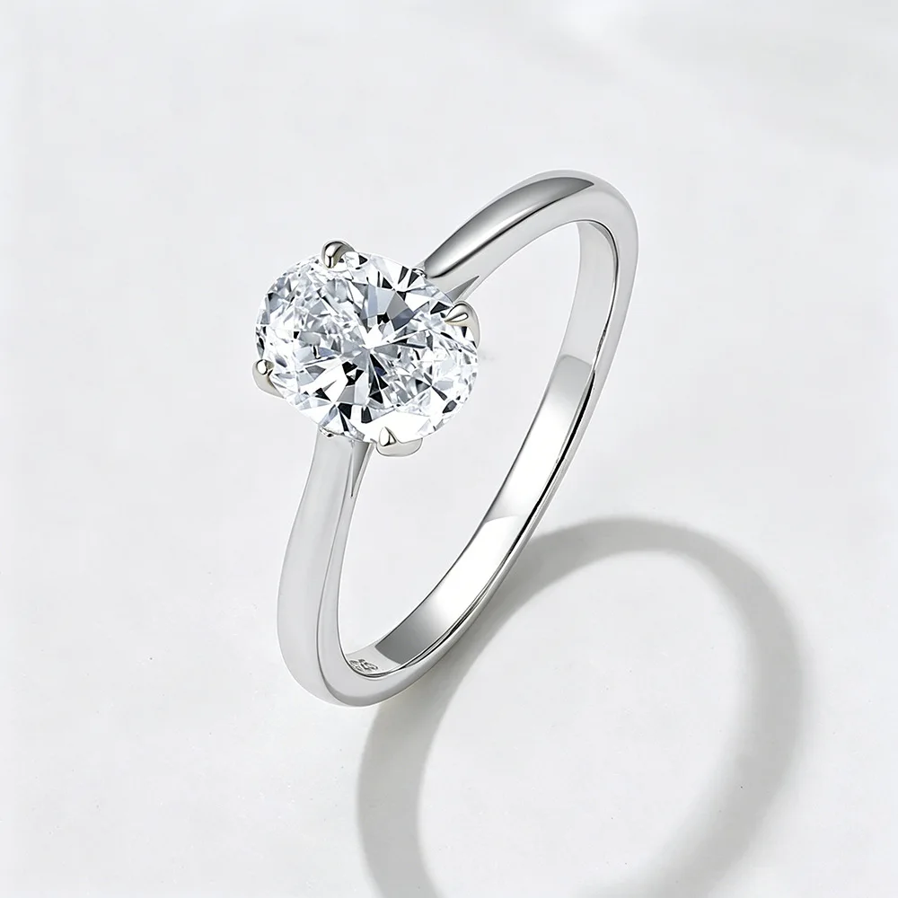 Dave&di S925 Pure Silver Oval Zircon Ring For Women European And American Cross-border Simple And High-end Simulation Diamond