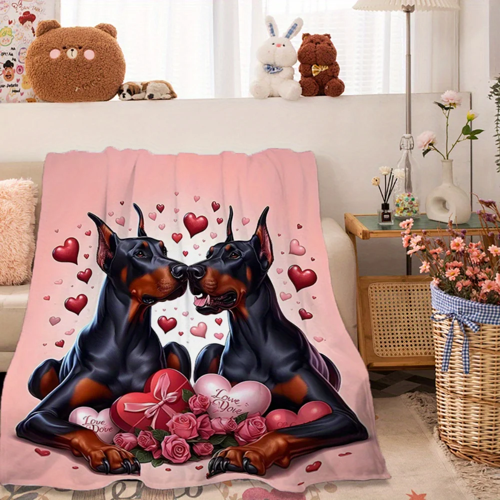 Romantic Dog Blanket Throw Pet Plush Decor Dog Lover Gift Warm Cozy Rottweiler Picture Blanket for Pet Friends