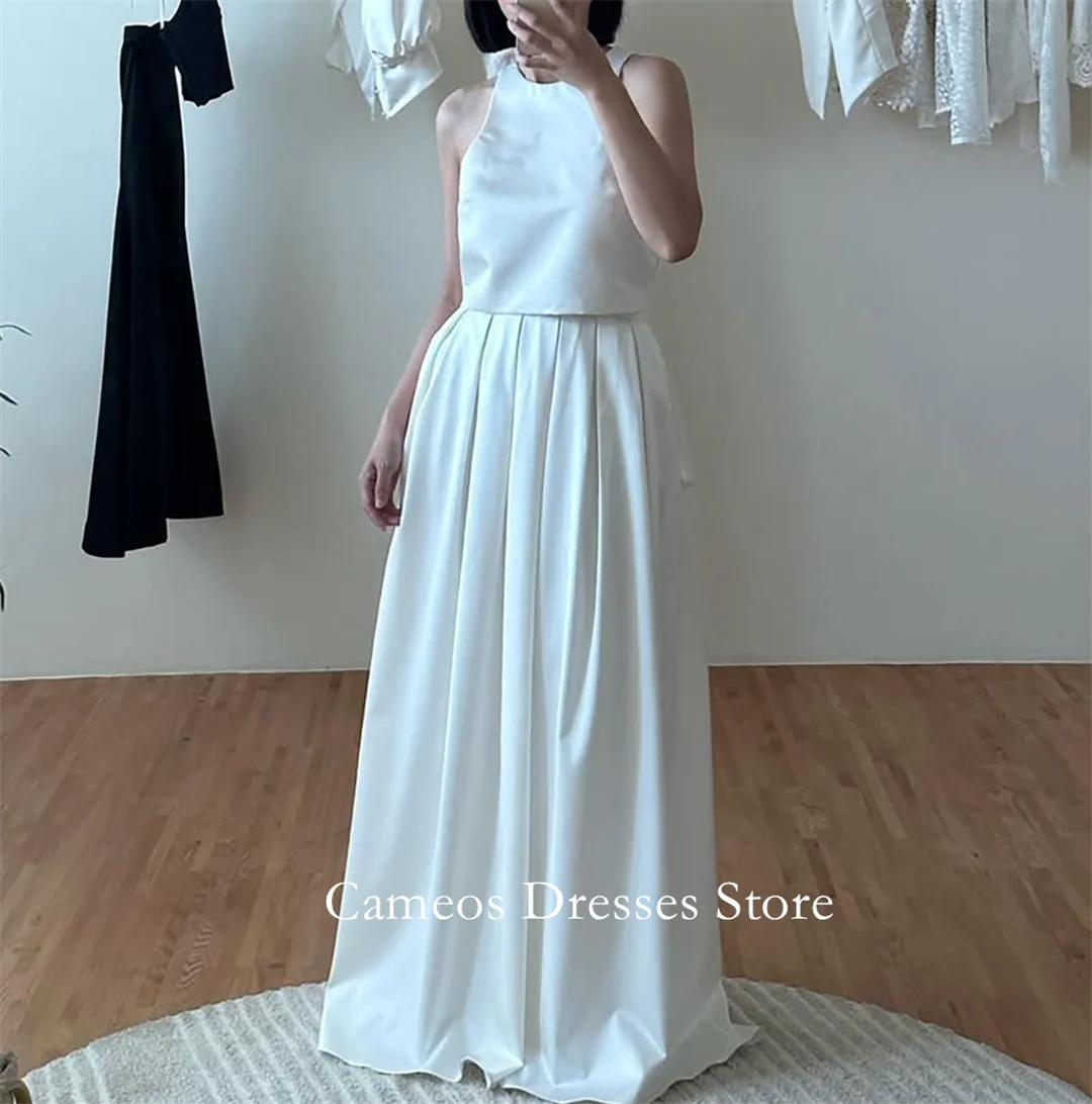 Sondr personalizado o-pescoço sem mangas vestidos de casamento simples a linha cetim espartilho coreia vestidos de noiva feminino