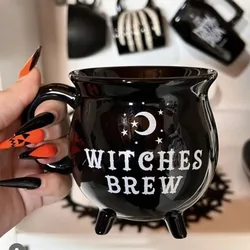 Halloween Witches Brew Cauldron Cup Witch Wizard Refining Medicine Cauldron Ceramic Mug Gothic Black Mug Halloween Home Decor