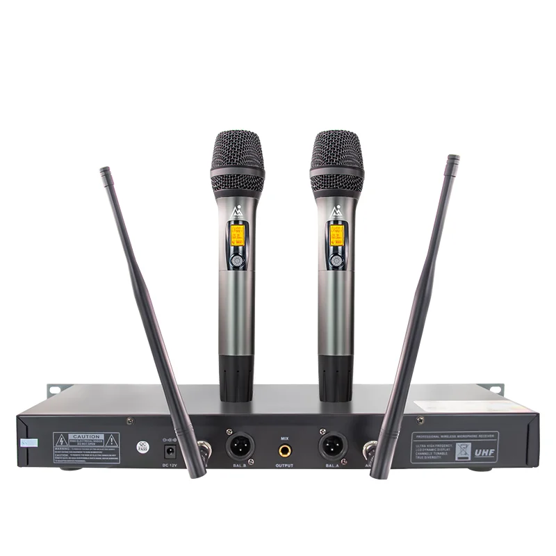 Uhf Fixed Frequency Wireless Microphone 2 Channel High Sensitivity Digital Noise Suppression Professional Sound System