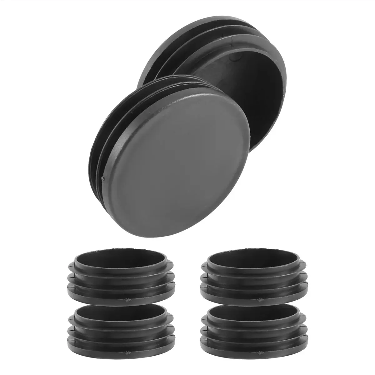 *N21R 6 x Black Plastic 50mm Dia Round Tubing Tube Insert Caps Covers