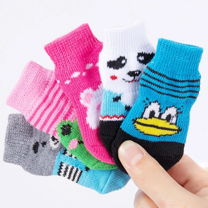 4 Pack Dog Socks Cartoon Non-Slip Cat Puppy Shoes Print Foot Cover Pet Paw Protection for Small Dog Chihuahua Spitz Yorkie