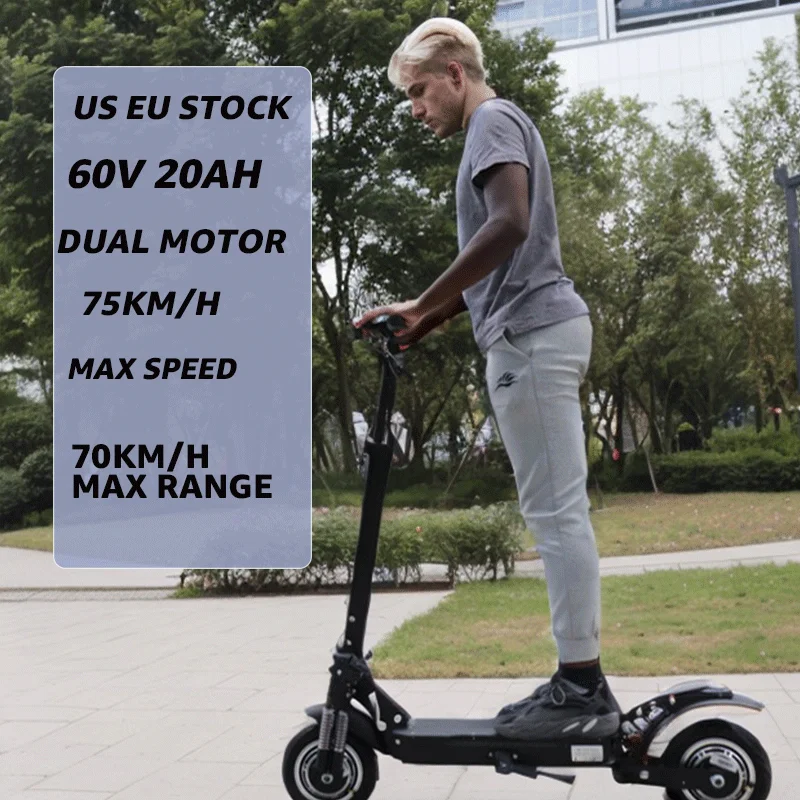 Foldable Electric Scooter Dual Motor, E Scooter, High-Speed, 70KM, 10Inch, All Terrain, Max Load 330kg, 60V, 2600W,US eu stock