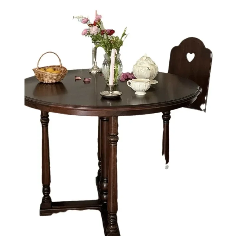 

American simple solid wood, round dining table and chairs small apartment, family table French, retro round table living room