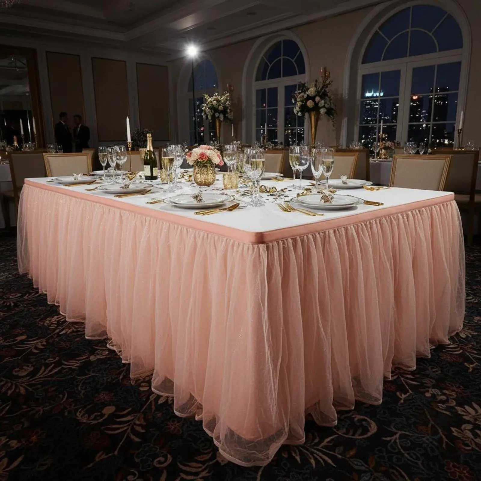 Polyester Ruffled Table Wrap Decorative Fabric Skirt for Event Decor Hiding Table Legs Elegant Style