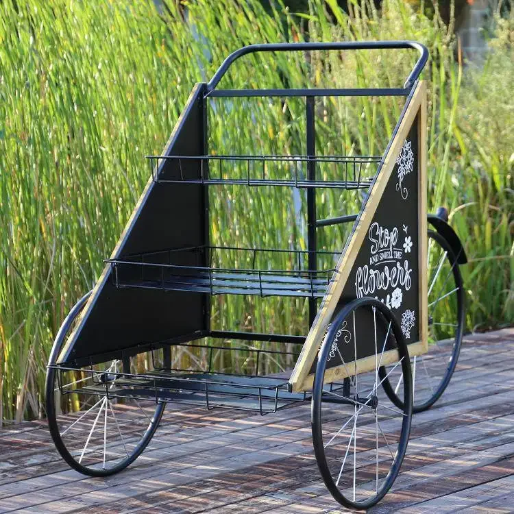 Vintage float flower stand gardening flower shop sales display decorative landscaping cart trapezoidal bench wrought iron storag