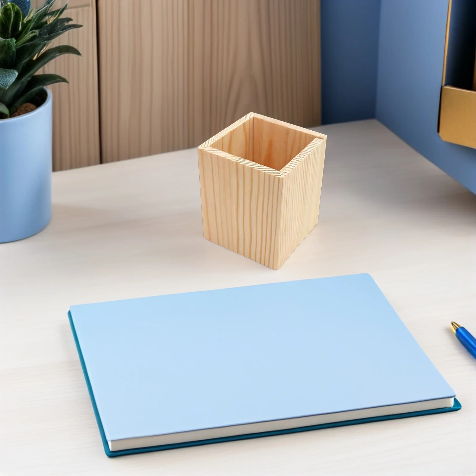 

2Pcs Wood Pen Holders Desktop Pencil Organizer Brush Pot Makeup Tools Container Stationery Storage Home Office