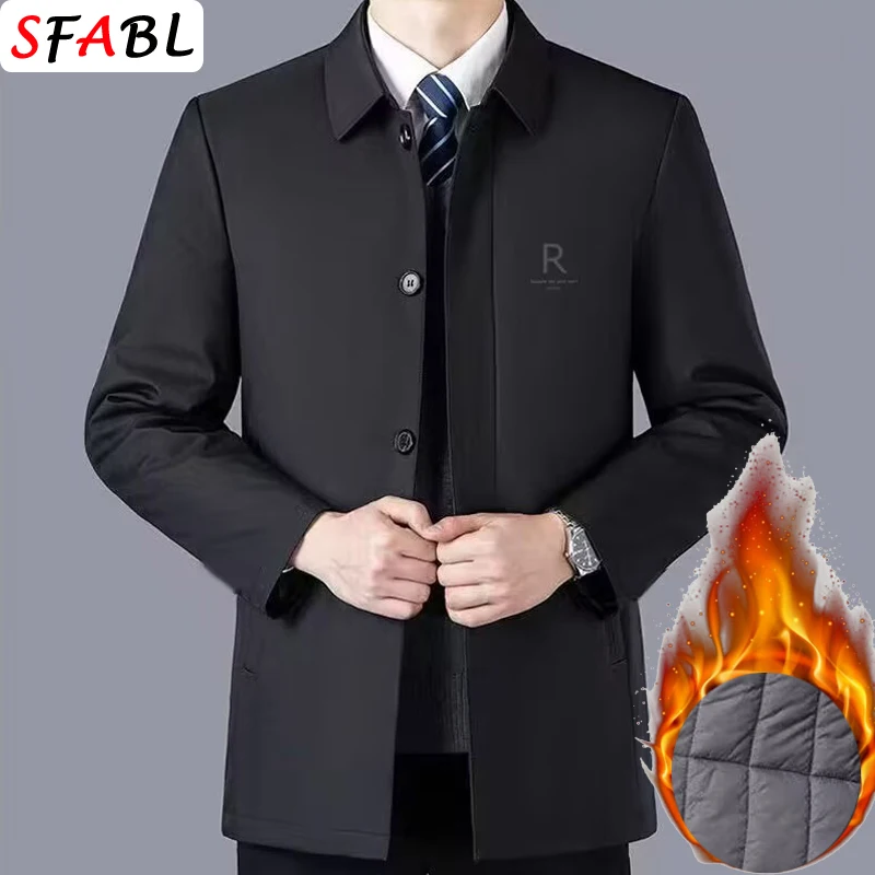 Thicken Padded Social Jackets Men's Winter Jacket Windbreak Fleece Lining Blazers for Men Business Luxury Men's Winter Coat XXXL