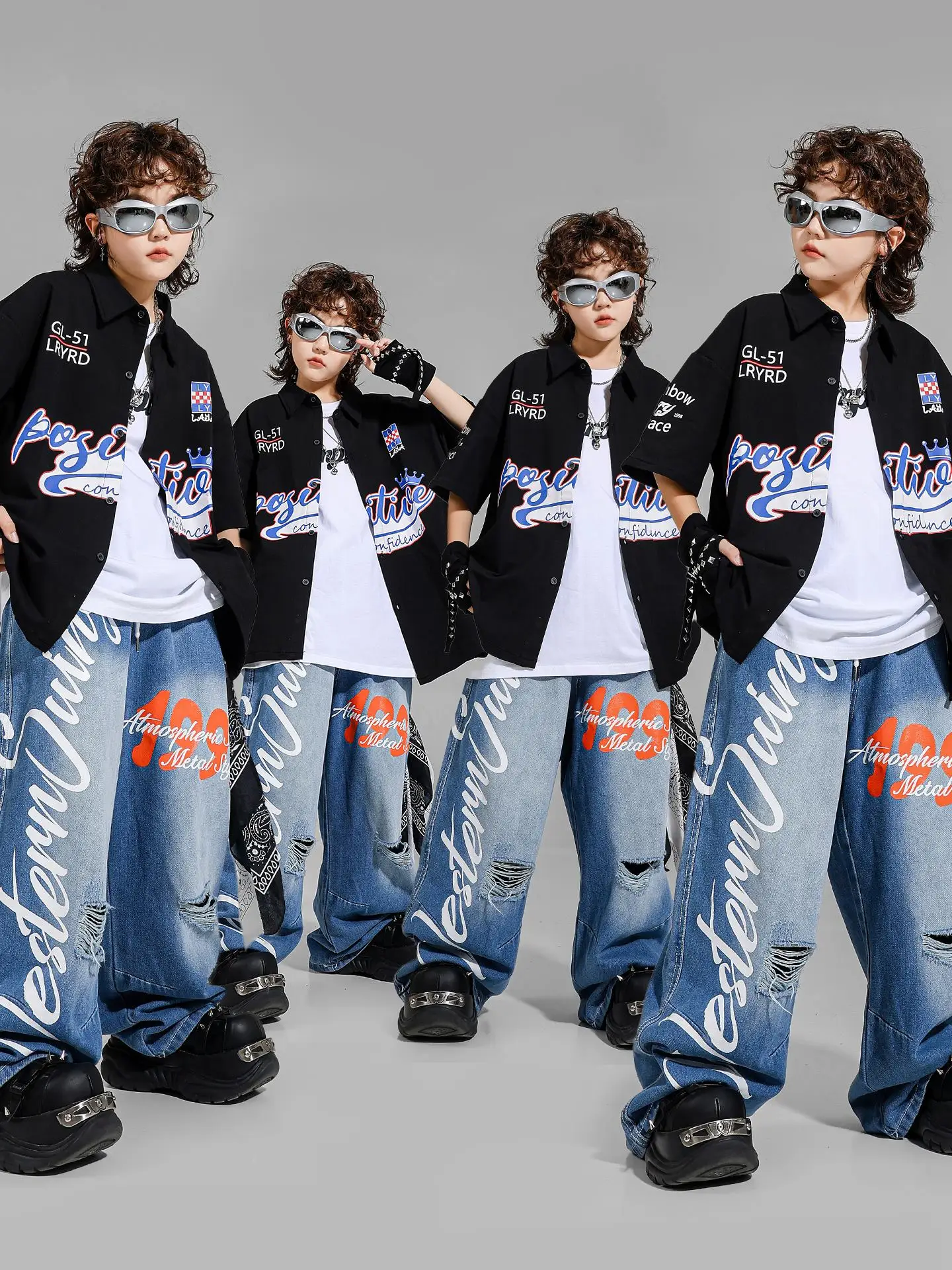 

Fashion Cool Boys Loose Suit Hip Hop Children Jazz Dance Costumes Top Jeans Suit Practice Street Dance Wear Clothing DQL10972