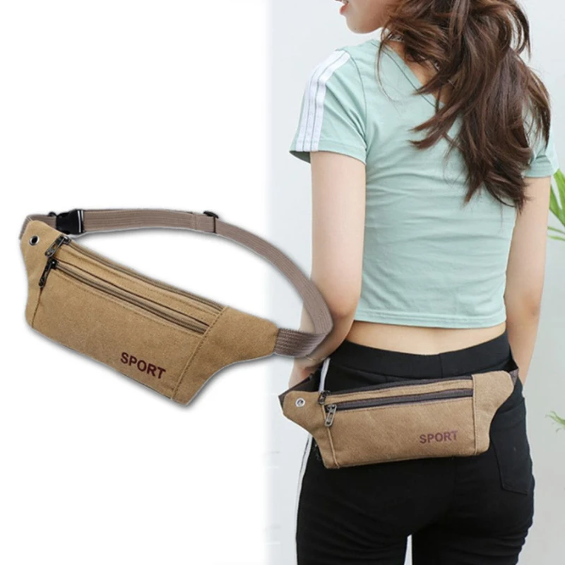 

Canvas Waist Bag Men's Multi-compartment Sports Chest Bag Small Cloth Bag Mobile Phone Bag Fitness Bag Multi-functional Wallet