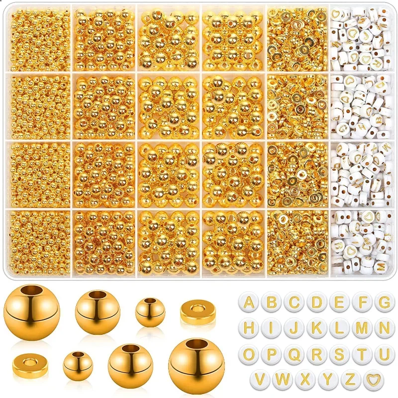 

Boxed 4/6/8mm 2240 piece metal bead spacer beads DIY bracelet kit