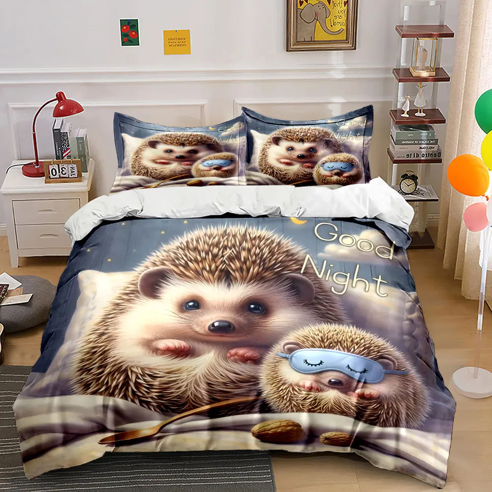Cute hedgehog sleeping peacefully Print Soft Comfortable Duvet Cover Bedding Set Included 1*Duvet Cover 2*Pillowcases