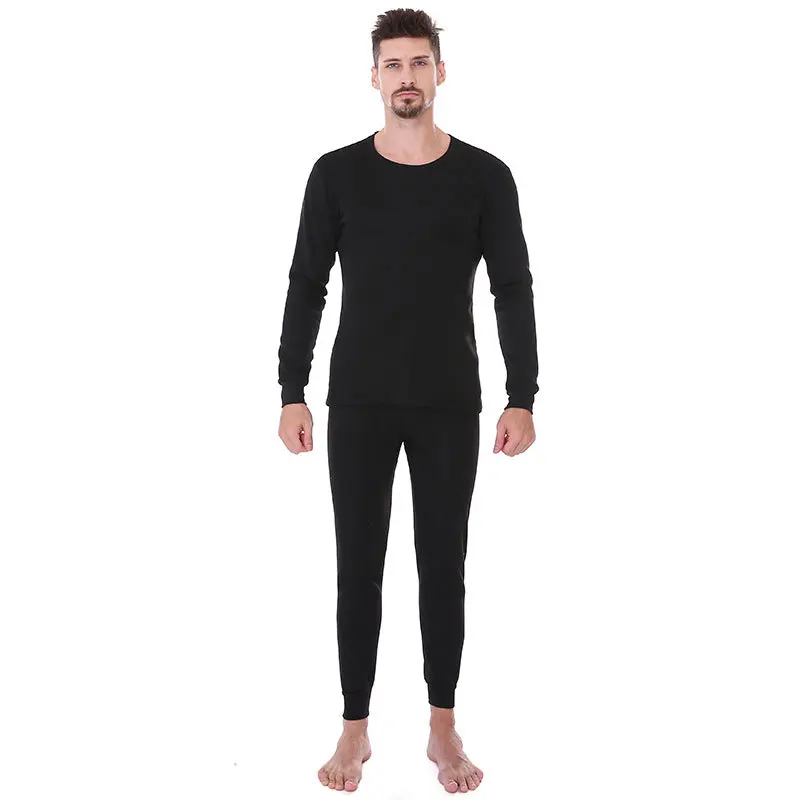 Two Sets Of Fall And Winter Men\'s Thermal Padded Thickened Solid Color Fall Clothes  Bottoming Round Neck Winter Underwear Set