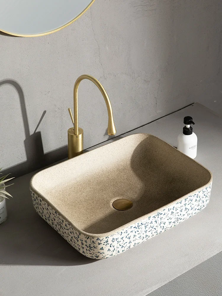 Square retro style washbasin high-end countertop basin household ceramic balcony bathroom washbasin