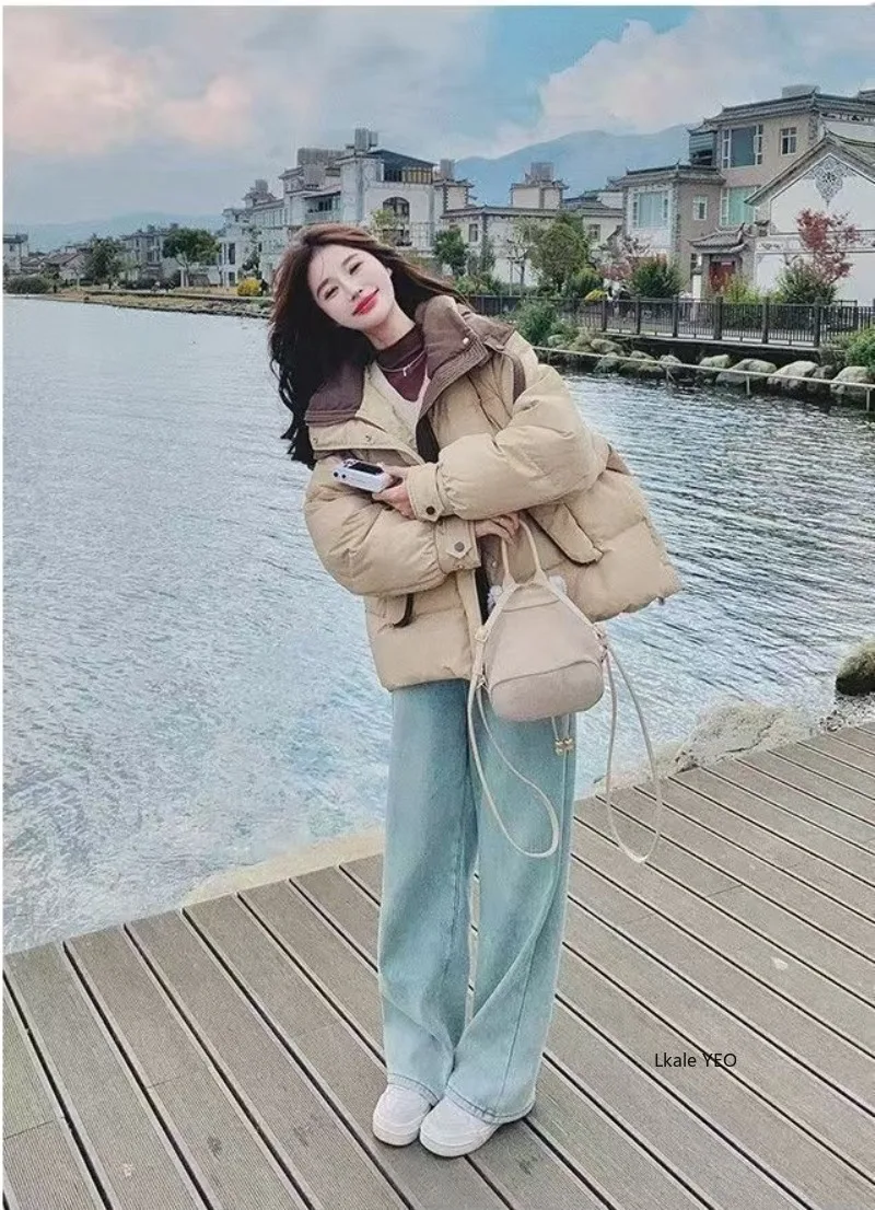 Down Cotton Jacket 2026 Versatile Contrast Color Women's Winter Parka Ladies Coat Beautiful Loose Corduroy Female Jacket