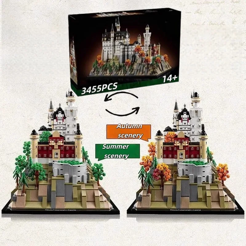 

3455PCS Neuschwanstein Castle Architectural Model Kit 21063 European Castle Forest landscape Building blocks Set for Adults Gift