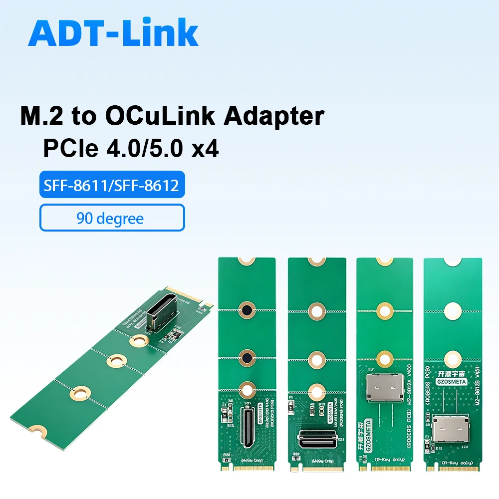 

M.2 to OCuLink Adapter PCIe 4.0 x4 64Gbps Full Speed eGPU Dock Card 90 degree for Laptop External Graphics, M-Key SFF-8611/8612